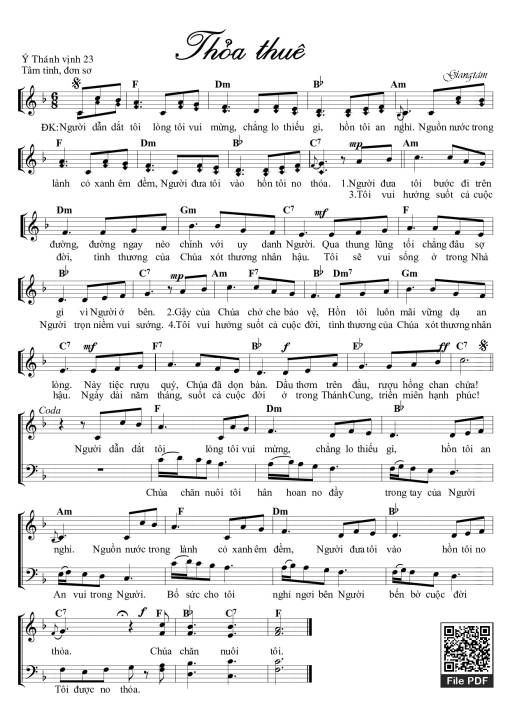 Sheet nhạc PDF bài Thánh Vịnh 22, Thỏa Thuê