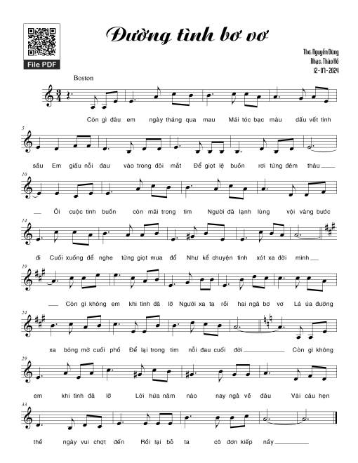 Sheet nhạc PDF bài Đường tình bơ vơ