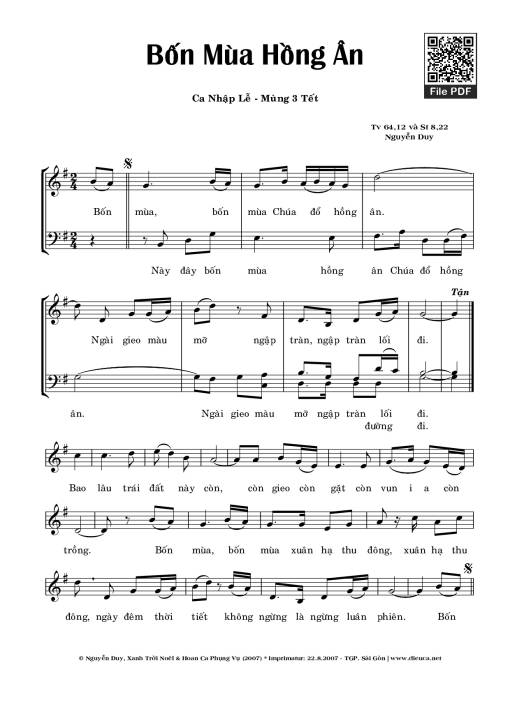 Sheet nhạc PDF bài Bốn Mùa Hồng Ân