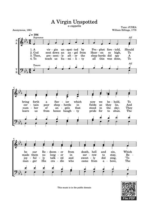 A Virgin Unspotted (SATB)