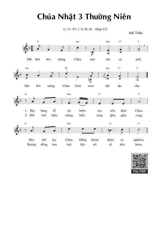 Thánh Vịnh 95, Ca Nhật Lễ Chúa Nhật 3 Thường Niên
