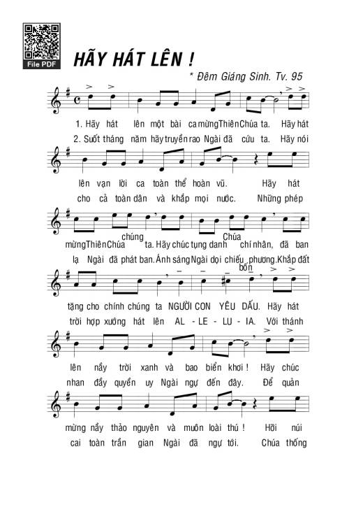 Sheet nhạc PDF bài Thánh Vịnh 95, Hãy Hát Lên