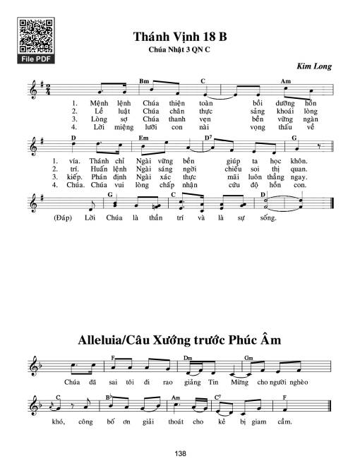 Sheet nhạc PDF bài Thánh Vịnh 18, Chúa Nhật 3C Thường Niên