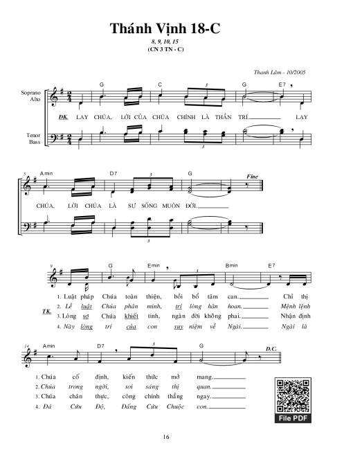 Thánh Vịnh 18, Chúa Nhật 3C Thường Niên