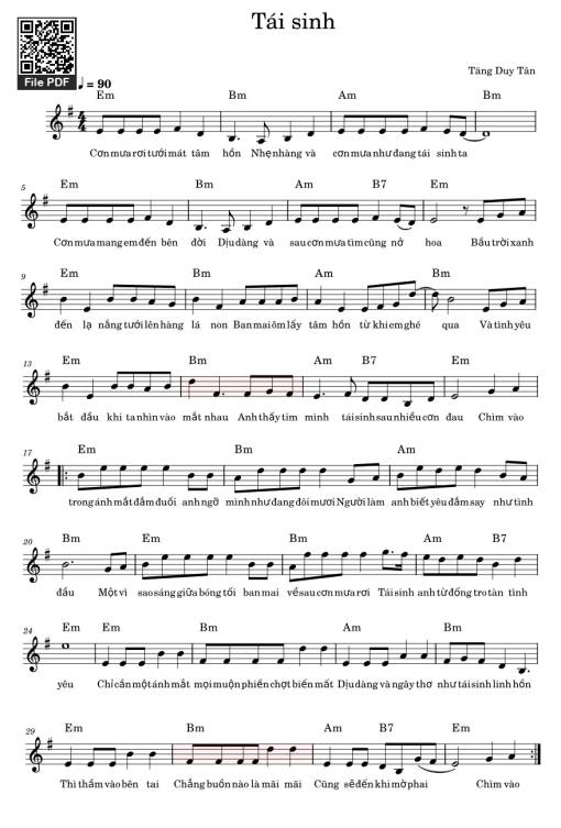 Sheet nhạc PDF bài Tái sinh - Tăng Duy Tân