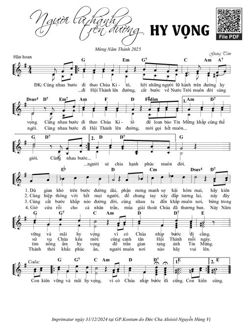 Sheet nhạc PDF bài Người Lữ Hành Trên Đường Hy Vọng