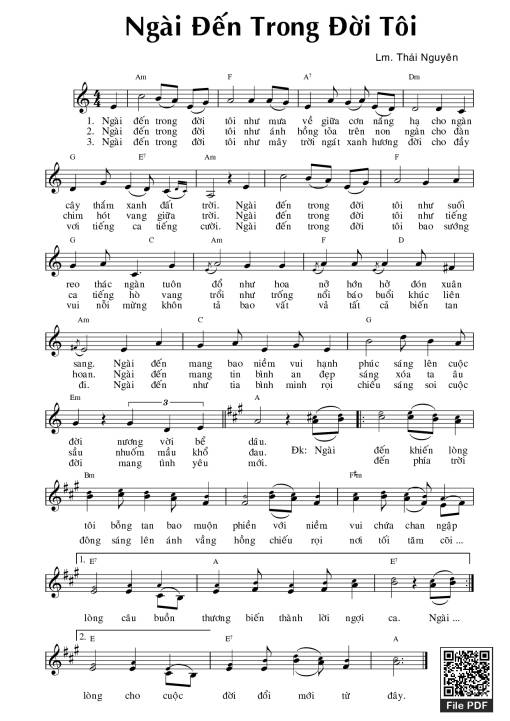 Sheet nhạc PDF bài Ngài Đến Trong Đời Tôi