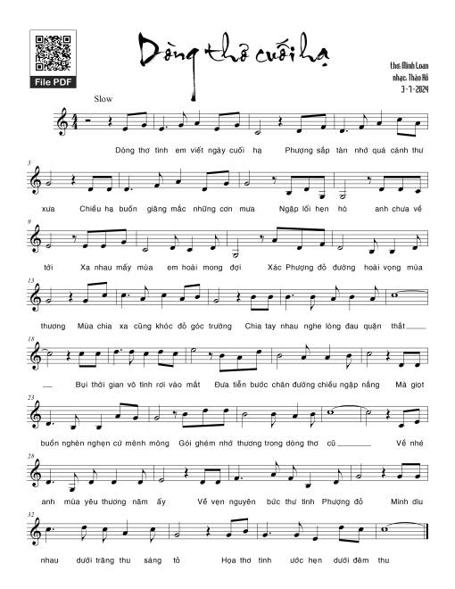 Sheet nhạc PDF bài Dòng thơ cuối hạ