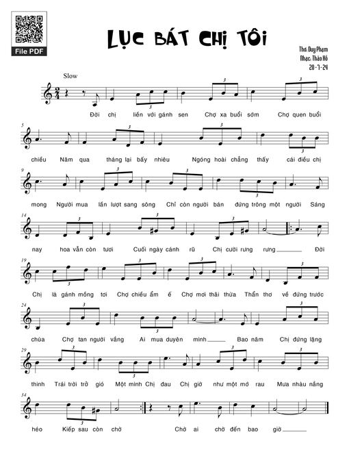 Sheet nhạc PDF bài Lục bát chị tôi