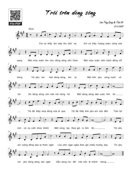 Sheet nhạc PDF bài Trôi trên dòng sông