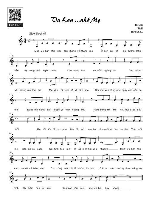 Sheet nhạc PDF bài Vu Lan nhớ mẹ