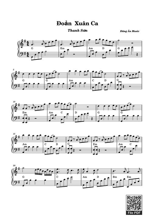 Sheet nhạc PDF bài Đoản Xuân Ca Piano