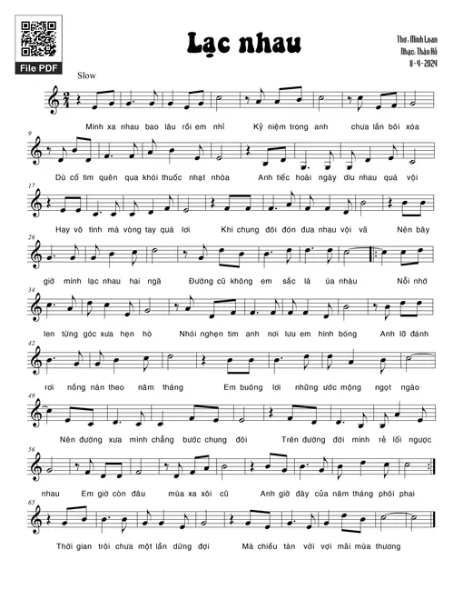 Sheet nhạc PDF bài Lạc nhau - Thảo Hồ