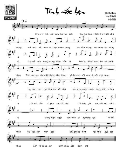 Sheet nhạc PDF bài Tình ước hẹn