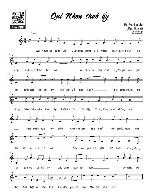 Sheet nhạc PDF bài Quy Nhơn thuở ấy