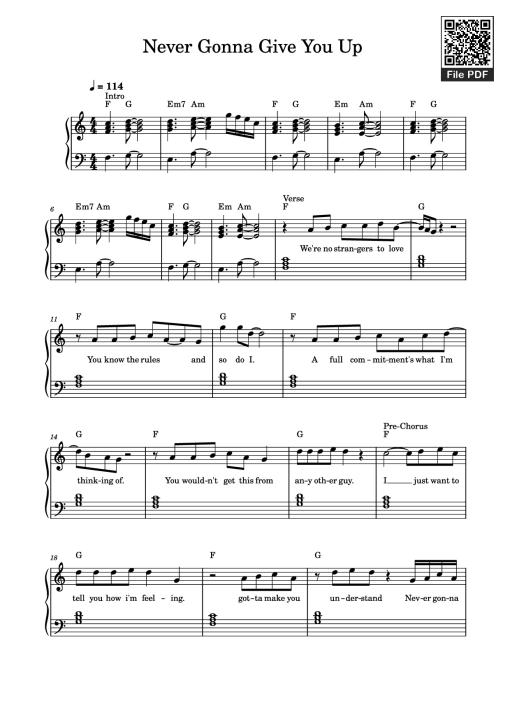 Sheet nhạc PDF bài Never Gonna Give You Up Piano