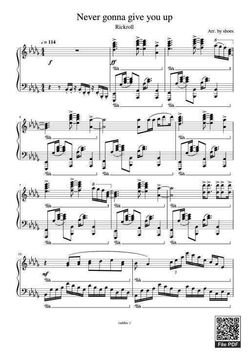 Sheet nhạc PDF bài Never gonna give you up Piano