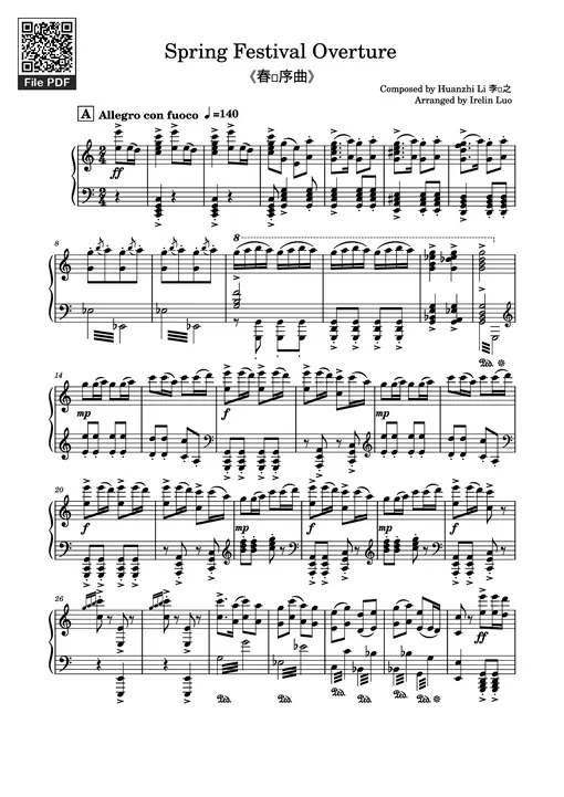 Sheet nhạc PDF bài Spring Festival Overture Piano