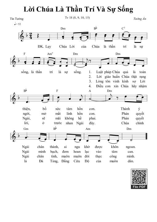 Sheet nhạc PDF bài Thánh Vịnh 18, Lời Chúa Là Thần Trí Và Sự Sống
