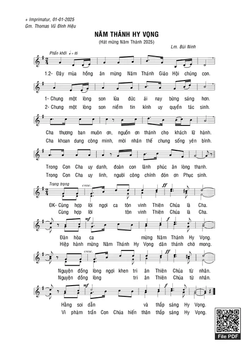 Sheet nhạc PDF bài Năm Thánh Hy Vọng