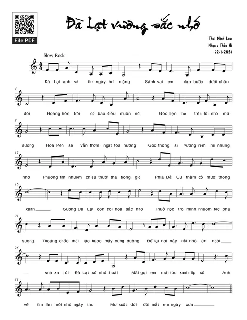 Sheet nhạc PDF bài Đà Lạt vương sắc nhớ