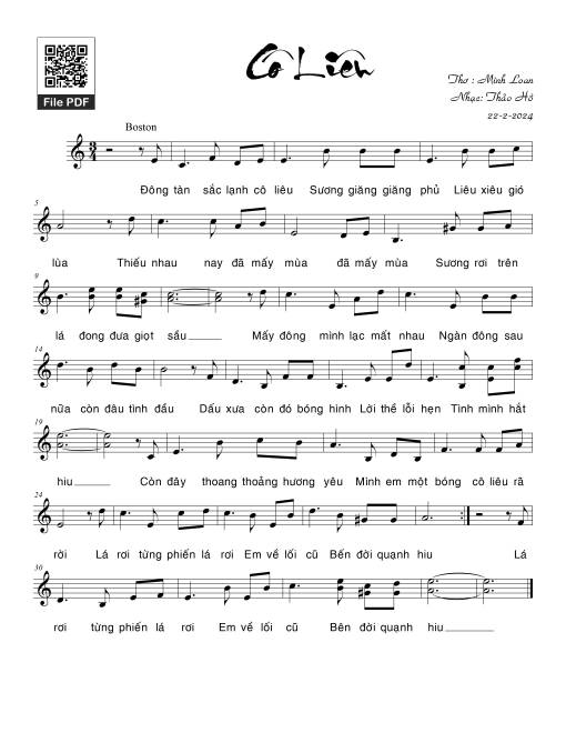 Sheet nhạc PDF bài Cô liêu - Thảo Hồ