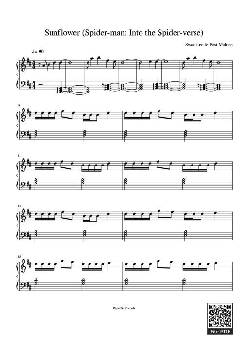 Sheet nhạc PDF bài Sunflower (Spider-man: Into the Spider-verse) Piano