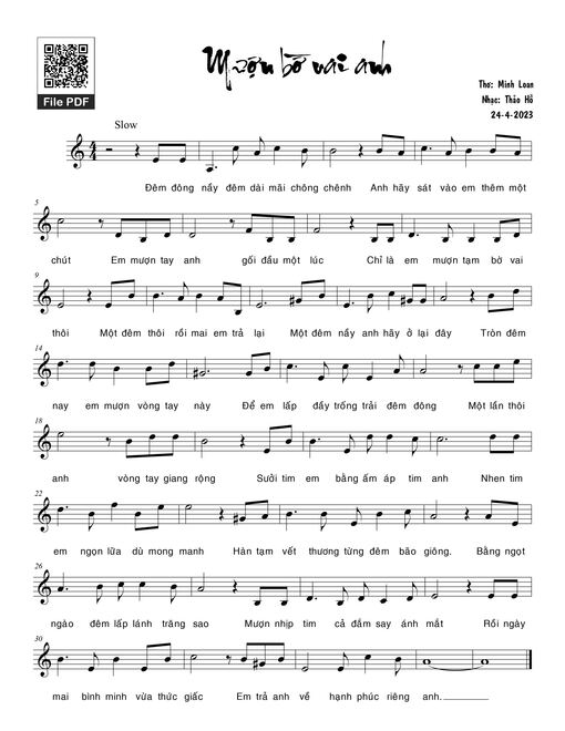 Sheet nhạc PDF bài Mượn bờ vai anh