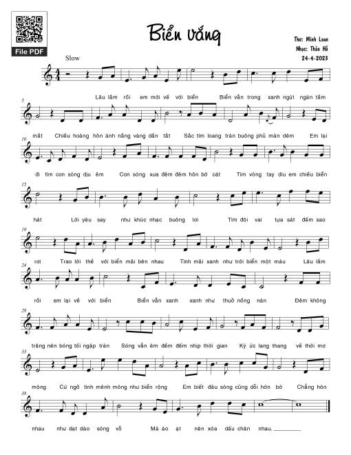 Sheet nhạc PDF bài Biển vắng - Thảo Hồ