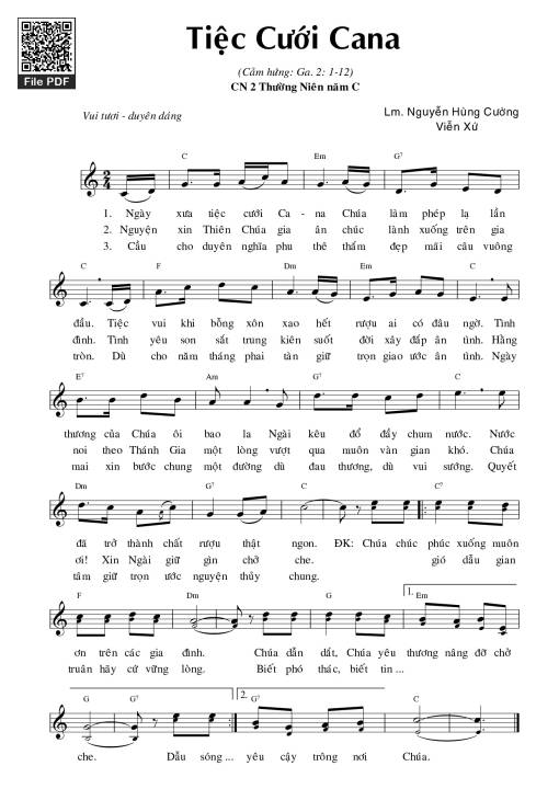 Sheet nhạc PDF bài Tiệc Cưới Cana - Lm. Nguyễn Hùng Cường