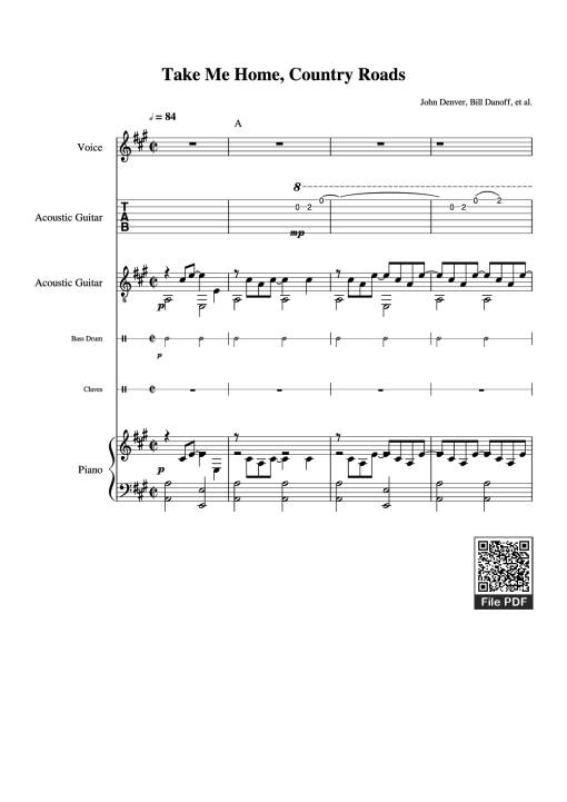 Sheet nhạc PDF bài Take Me Home, Country Roads Piano