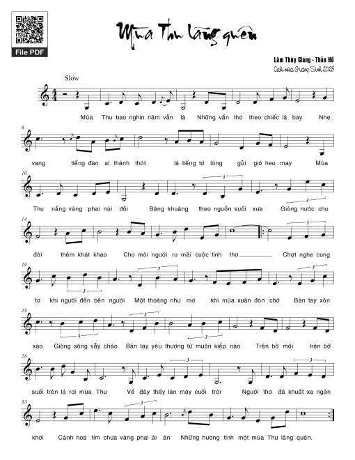 Sheet nhạc PDF bài Mùa thu lãng quên