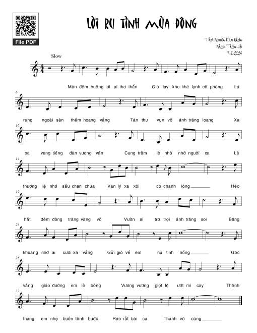 Sheet nhạc PDF bài Lời ru tình mùa đông