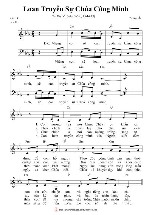Sheet nhạc PDF bài Thánh Vịnh 70, Loan Truyền Sự Chúa Công Minh