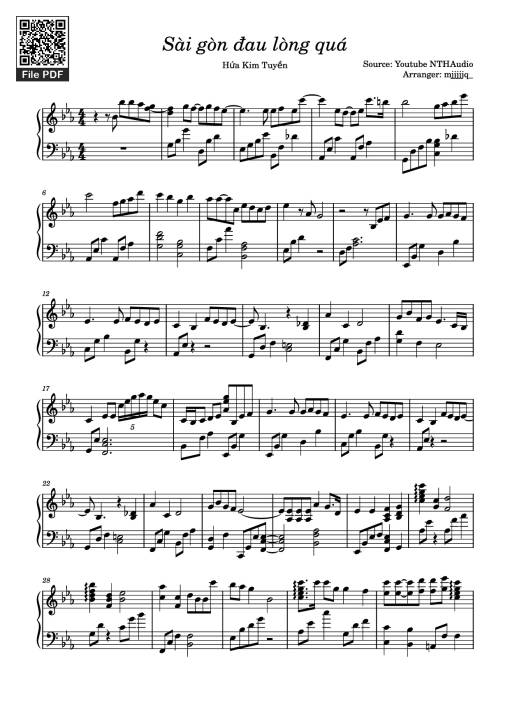 Sheet nhạc PDF bài Sài gòn đau lòng quá Piano