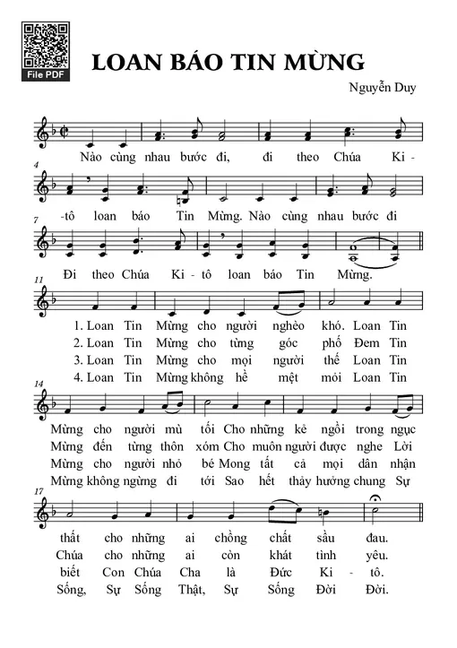 Sheet nhạc PDF bài Loan Báo Tin Mừng