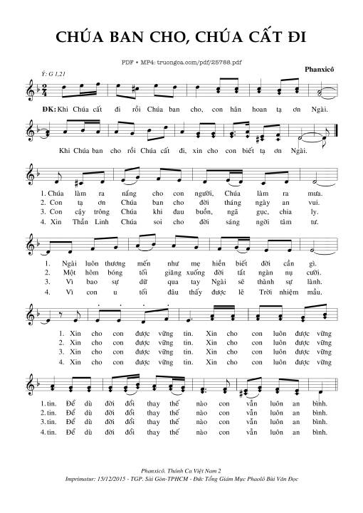 Sheet nhạc PDF bài Chúa Ban Cho Chúa Cất Đi