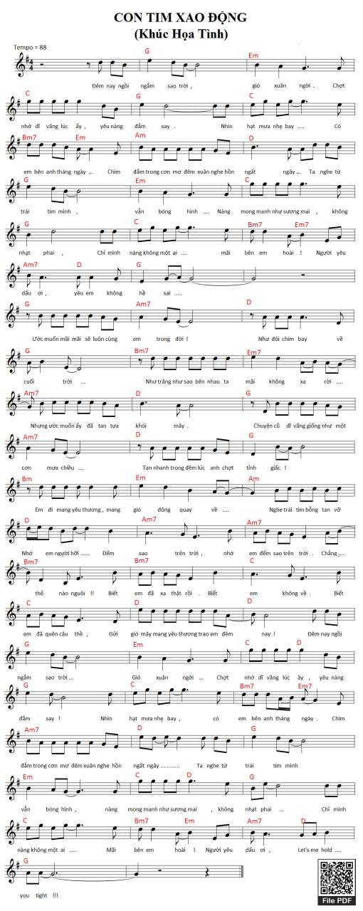 Sheet nhạc PDF bài Con tim xao động (Khúc họa tình)
