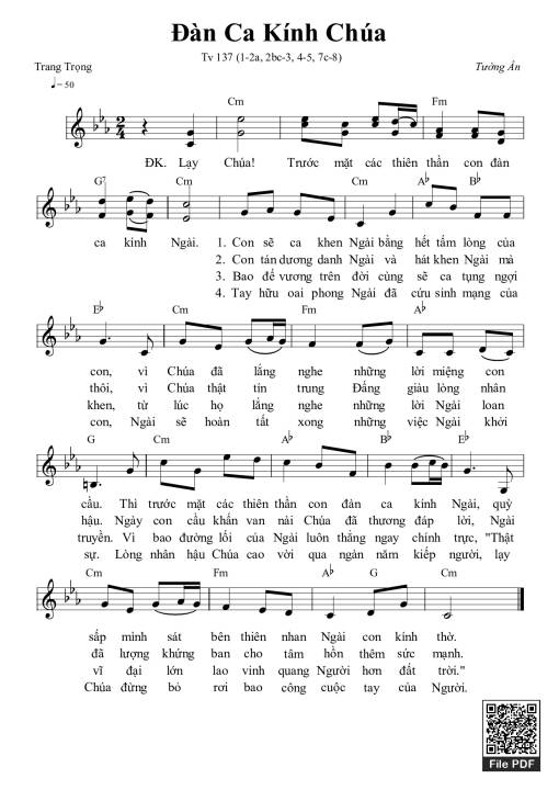 Sheet nhạc PDF bài Thánh Vịnh 137, Đàn Ca Kính Chúa