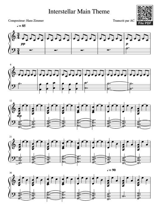 Sheet nhạc PDF bài Interstellar Main Theme Piano (Easy)
