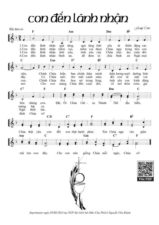 Sheet nhạc PDF bài Con Đến Lãnh Nhận