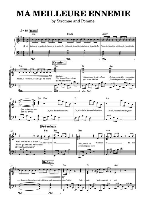 Sheet nhạc PDF bài MA MEILLEURE ENNEMIE Piano