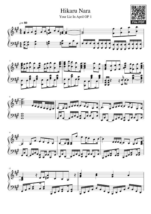 Sheet nhạc PDF bài Hikaru Nara Piano
