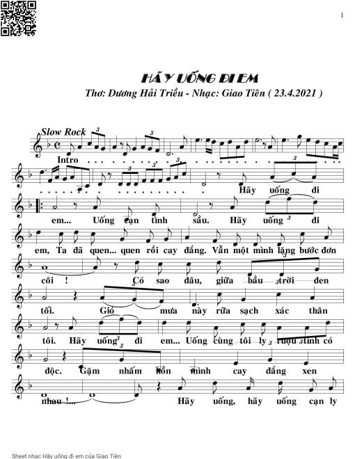 Sheet nhạc PDF bài Hãy uống đi em