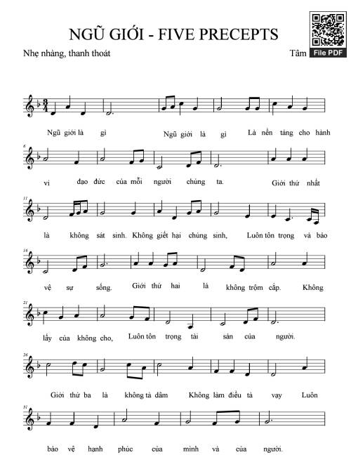 Sheet nhạc PDF bài Ngũ giới - Tâm Đức
