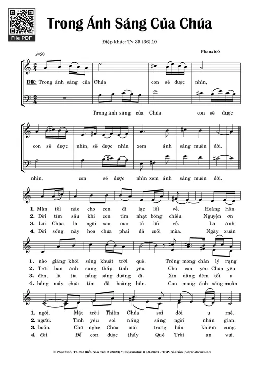Sheet nhạc PDF bài Trong ánh sáng của chúa