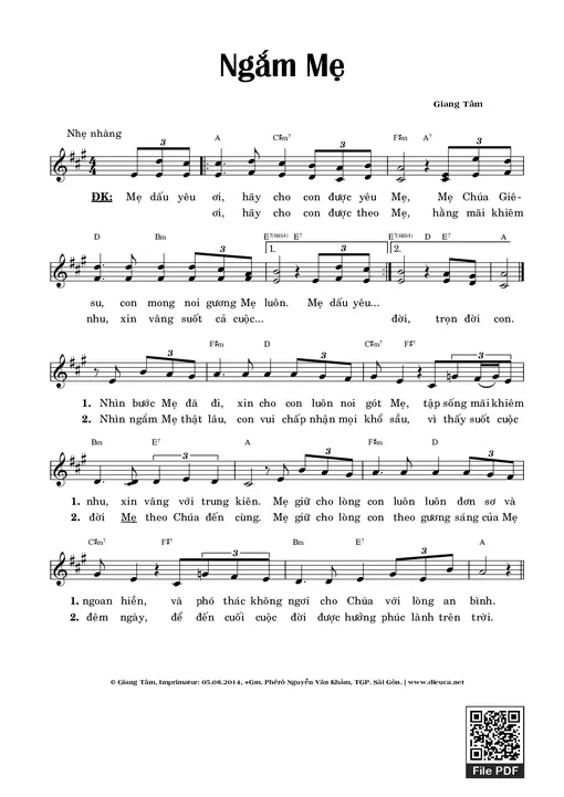 Sheet nhạc PDF bài Ngắm mẹ - Giang Tâm