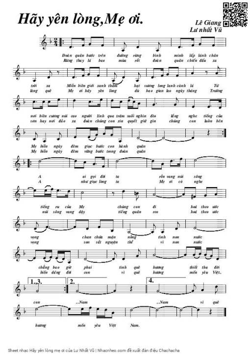 Sheet nhạc PDF bài Hãy yên lòng mẹ ơi