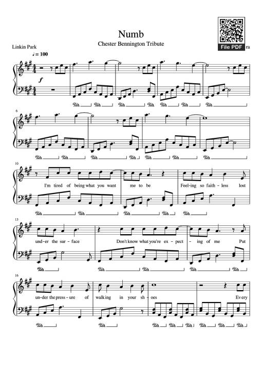 Sheet nhạc PDF bài Numb Piano - Zakura