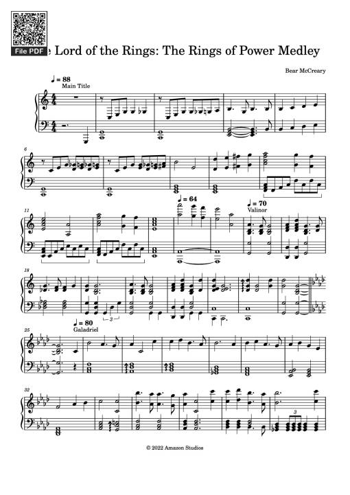 Sheet nhạc PDF bài The Lord of the Rings: The Rings of Power Medley Piano